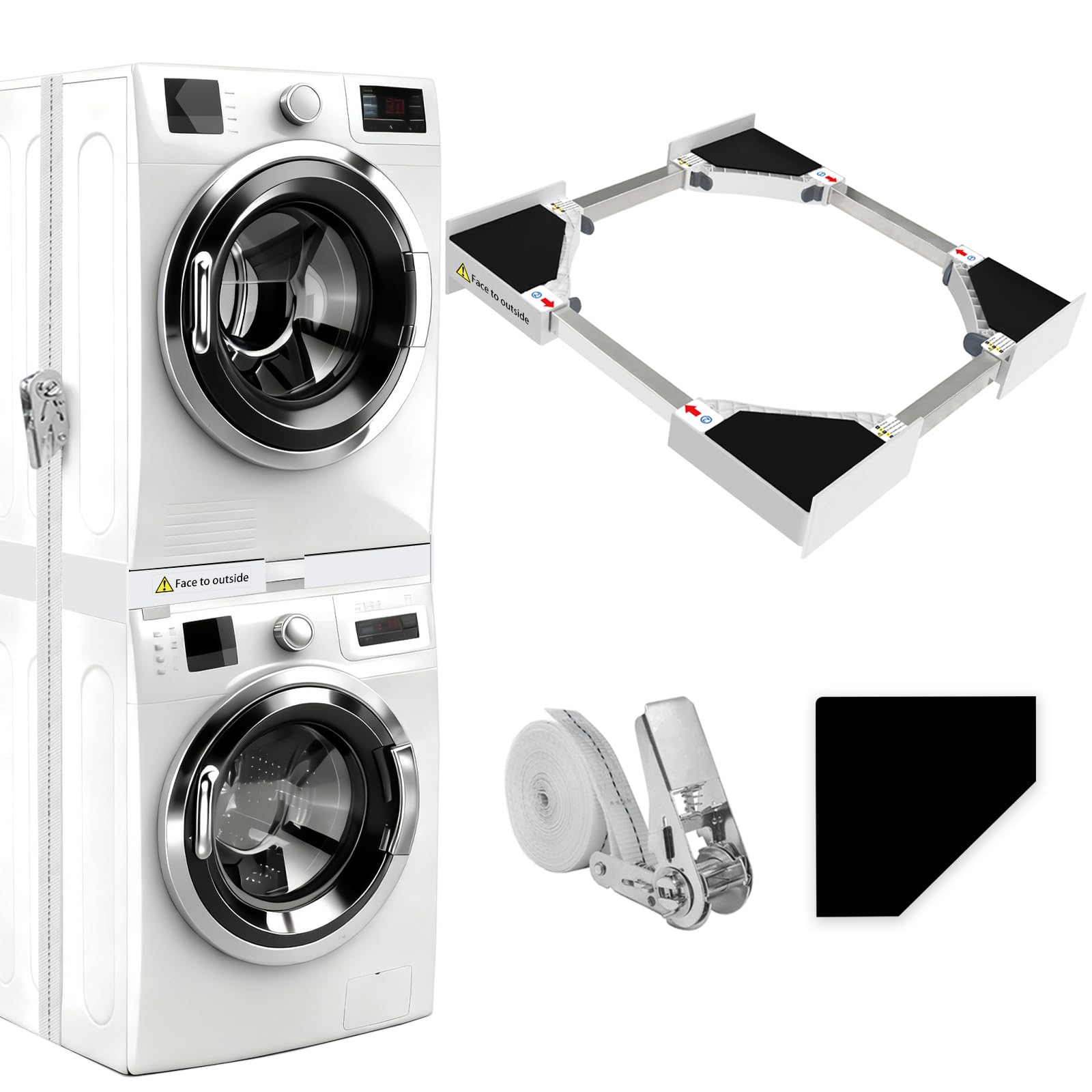 NIUXX Universal-Stapelbausatz für Waschmaschine & Trockner, 46-66 cm – Verbindungsrahmen mit Ratschenseil