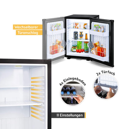 TZS First Austria Mini Kühlschrank 40L – Lautlos, abschliessbar, Mattschwarz