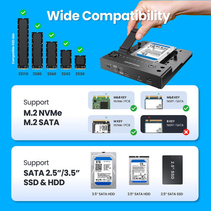 GRAUGEAR Bidirektionale Clone Station für M.2 & 2.5"/3.5" SSDs/HDDs