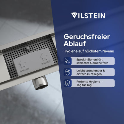 VILSTEIN Duschrinne 60 cm, befliesbarer Edelstahl-Bodenablauf