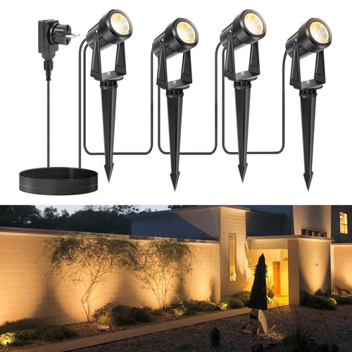NIORSUN LED Gartenstrahler 4er-Set, warmweiss 3000K, IP67, 12 V – vier schwenkbare LED-Strahler zur Gartenbeleuchtung