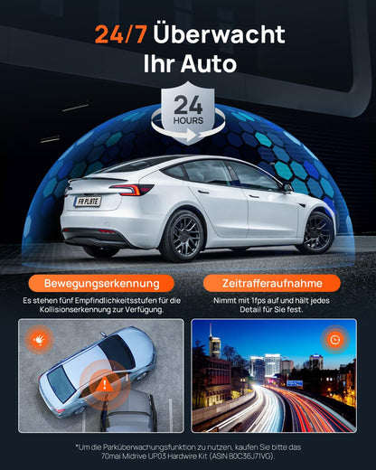 70mai A800SE Dual Dashcam 4K HDR Front- und Heckkamera Nachtsicht