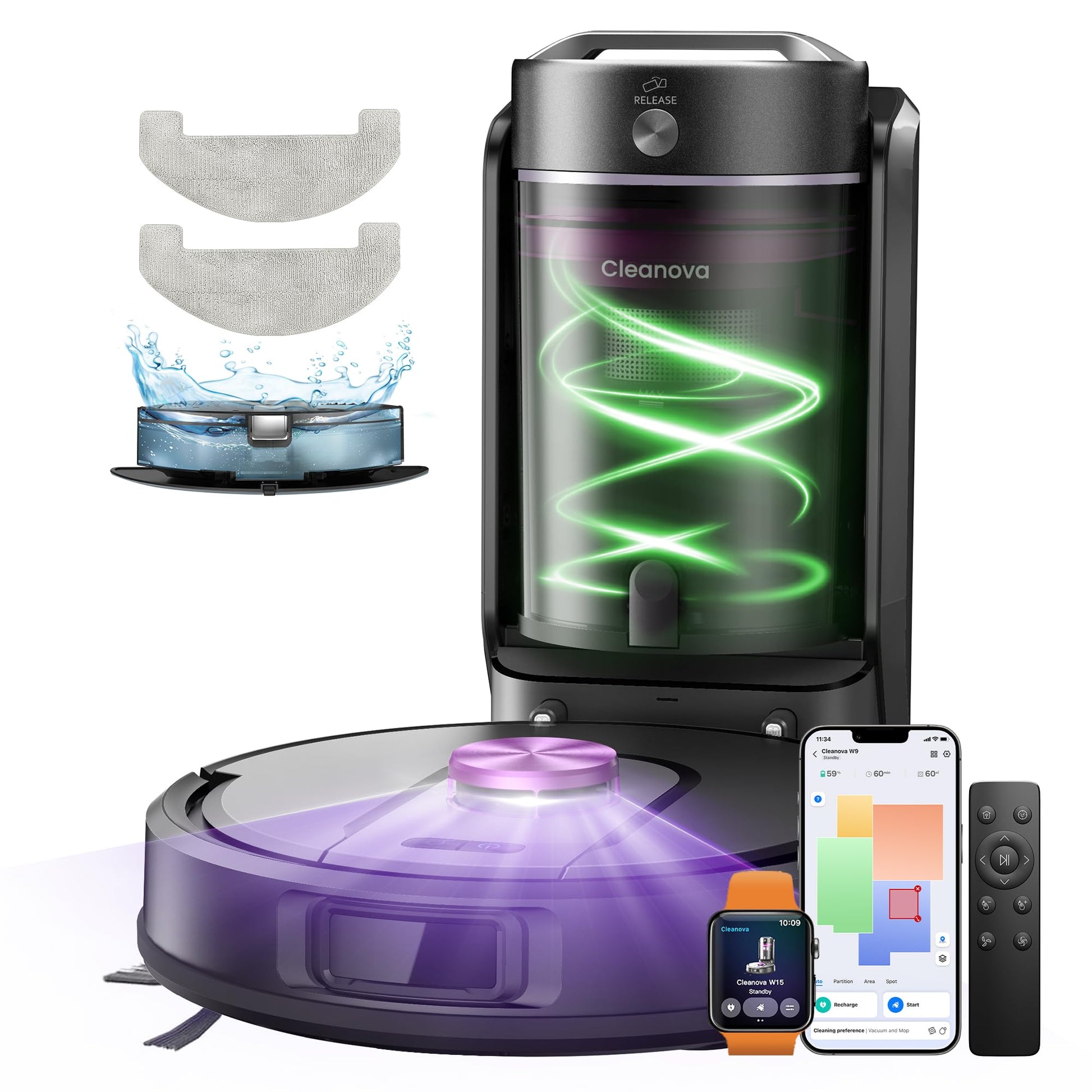 Vexilar W15 Saugroboter mit Wischfunktion, beutellose Absaugstation