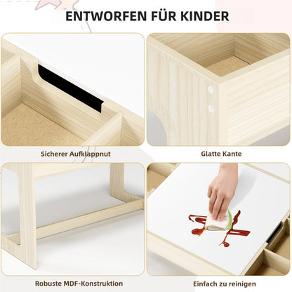 Clevich Kindersitzgruppe mit Stauraum, Tisch mit 2 Stühlen, Holzfarbe