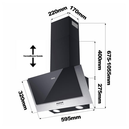 CIARRA CBCB6736C Kopffreie Schräghaube 60 cm - Schwarz