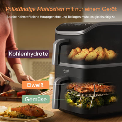 COSORI Turbo Tower Pro Heissluftfritteuse 2-Kammer 10.8L – Silber-Schwarz