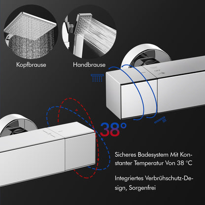 HOMELODY Duschsystem mit Thermostat Regendusche - Chrom
