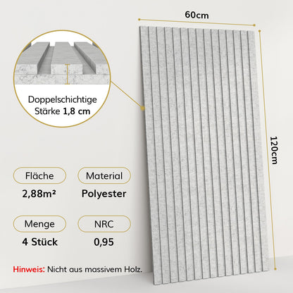 TONOR Akustikpaneele Selbstklebend 120x60cm, 4er-Pack Grau