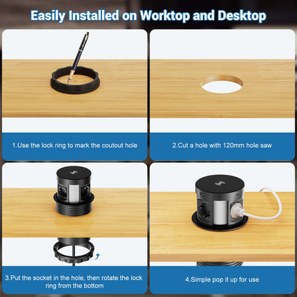 SmartDesk Versenkbare Tischsteckdose 4-fach USB-C/A Qi Schwarz