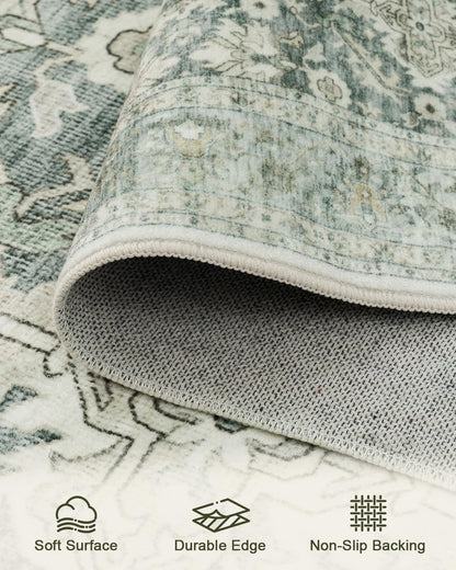 HOMFINE Vintage Kurzflor waschbarer Teppich - grün 160x230 cm