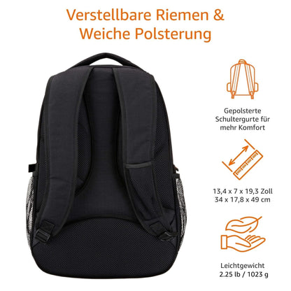 Amazon Basics Laptop-Rucksack bis 17 Zoll, gepolstert, schwarz