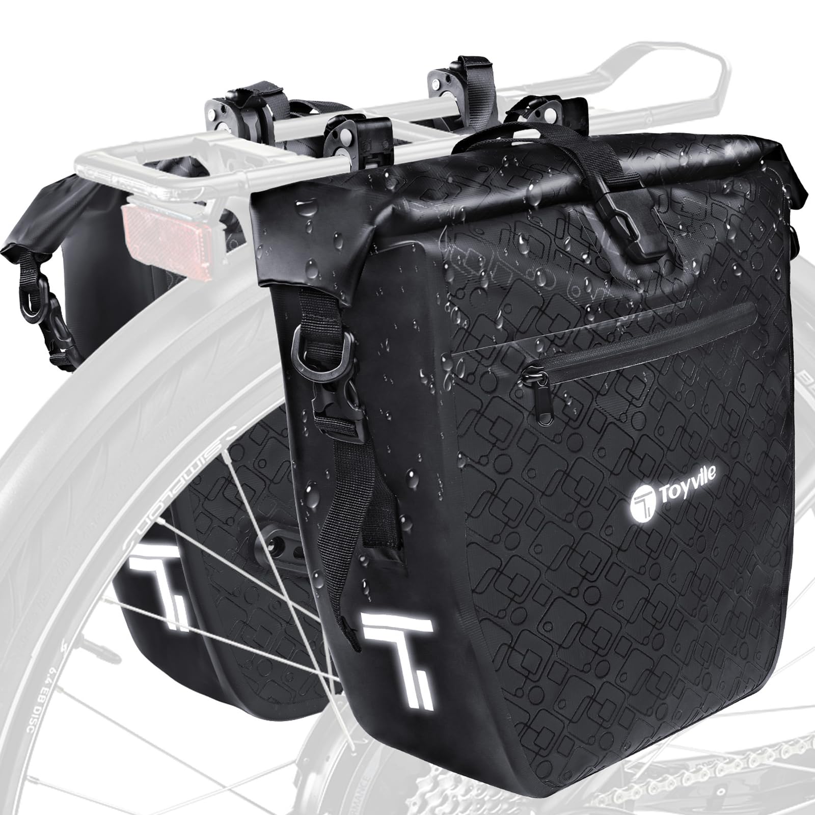 Toyvile Fahrradtaschen für Gepäckträger, 2er-Set, wasserdicht aus Planenmaterial mit Reflektoren