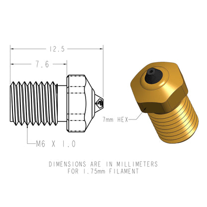 Diamondback 3D-Drucker-Düse – Polykristalliner Diamant 0.4mm