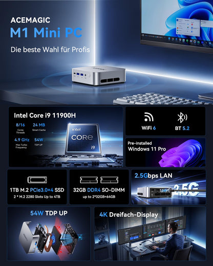 ACEMAGIC M1 Mini PC - i9-11900H 32GB/1TB SSD Win 11 Pro