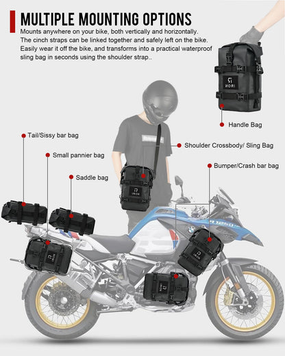 RIDEIRON Sturzbügeltaschen Motorrad, 2×5 L, wasserdicht, schwarz