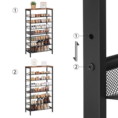 HOOBRO 8-stöckiges Schuhregal - schmal Metall vintagebraun-schwarz