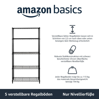 Amazon Basics Aufbewahrungseinheit Schwerlastregal 5 Böden Schwarz