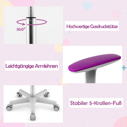 COSTWAY Kinderschreibtischstuhl Computerstuhl Drehbar - Lila