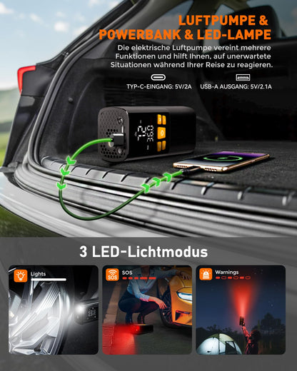NEVERLAND Elektrische Luftpumpe Akku Kompressor 150 PSI mit Powerbank