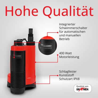 Grafner Drainage Schmutzwasserpumpe – 400W Flachabsaugend