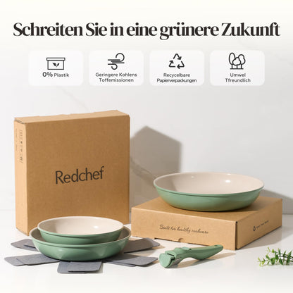Redchef Keramik Pfannenset 6-teilig mit Abnehmbarem Griff Grün