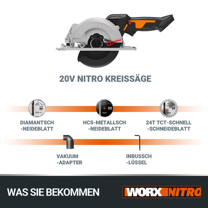 WORX Nitro WX531.9 Akku Kreissäge 20V – Ohne Akku