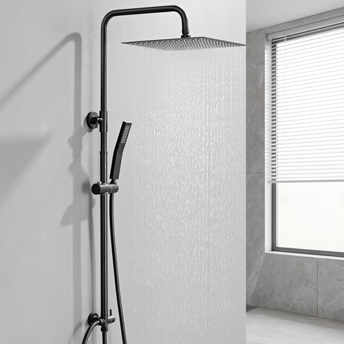 Auralum Regendusche Duschsystem ohne Armatur, Edelstahl Schwarz, eckiger Duschkopf 30 x 30 cm mit Handbrause