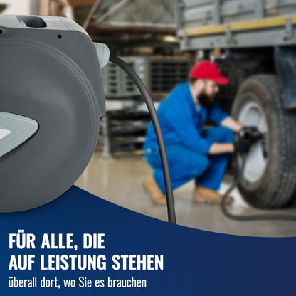 Poppstar Druckluftschlauchtrommel 10 m mit Automatik-Aufroller, grau
