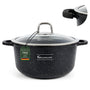 GOLDMANN Kochtopf Aluminiumguss, 28 cm, 6,5 L, Glasdeckel, Induktion in Schwarz mit Silikongriffen