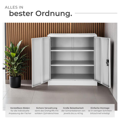 tectake Metall Aktenschrank abschliessbar grau 90x40x90 cm