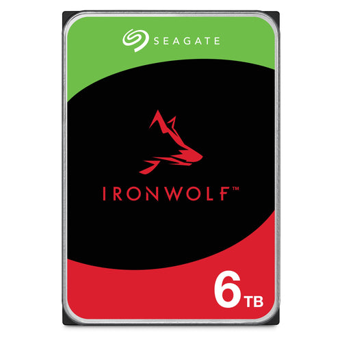 Seagate IronWolf 6TB 3.5 Zoll Interne NAS Festplatte HDD - ST6000VNZ06. Rechteckiges, silbernes Metallgehäuse zur Datenspeicherung in NAS-Systemen.
