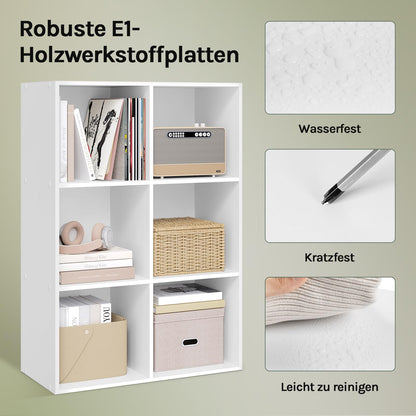 WOLTU Bücherregal mit 6 Würfeln, Standregal weiss, 60 x 89 x 30 cm