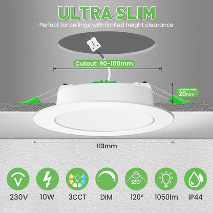 ALUSSO LED Einbaustrahler Dimmbar Flach 3CCT IP44 - 12er Set