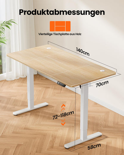 ErGear Elektrischer Gaming Schreibtisch 140x70 cm – 4 Memory