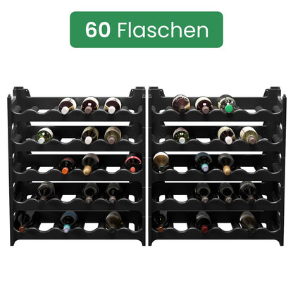 ARTECSIS Flaschenregal Stapelbar Kunststoff - 60 Flaschen Schwarz