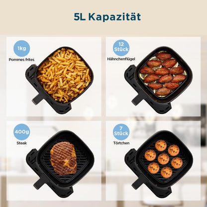 Midea Heissluftfritteuse 5L HeatXpress Easy-View – Schwarz