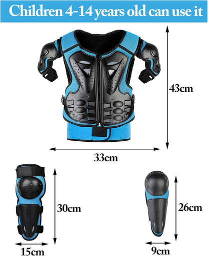 Fansport Motorrad Schutzjacke Kinder Protektoren Set 5-teilig Blau
