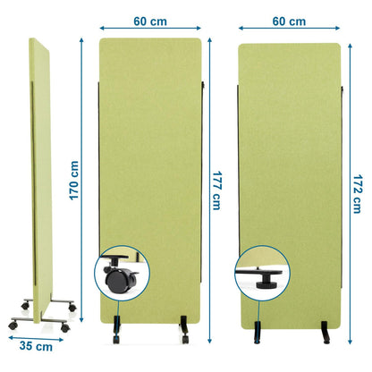 hjh OFFICE FLEXMIUT Akustik Trennwand mobil 2er Set Grün 177x60cm