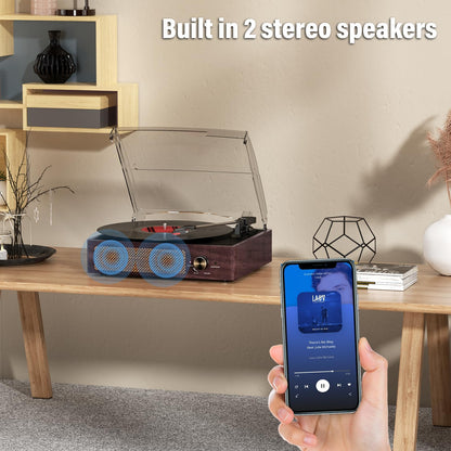 Mersoco Plattenspieler mit Bluetooth, 3-Gang und Stereo-Lautsprecher