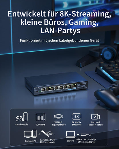 BrosTrend 2.5-Gigabit Netzwerk Switch 8 Port Unmanaged