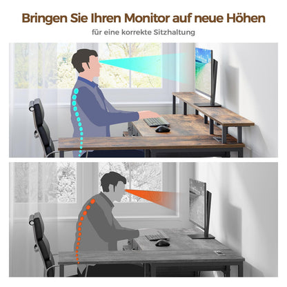 Rolanstar L-Form Schreibtisch Gaming mit Schubladen – Vintagebraun