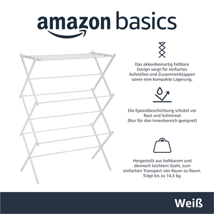 Amazon Basics Wäscheständer klappbar, Stahl, weiss