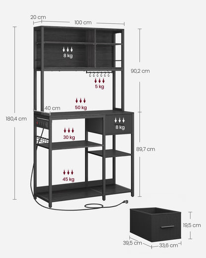 VASAGLE KKS027B02 Küchenregal mit Steckdosen – Anthrazit
