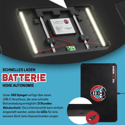 LIPFISBARBERSHOP.COM 360-Grad-Haarschneidespiegel mit LED-Beleuchtung