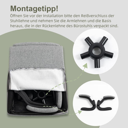 CASTLOVE Ergonomischer Bürostuhl – Stoff Grau, 150 kg