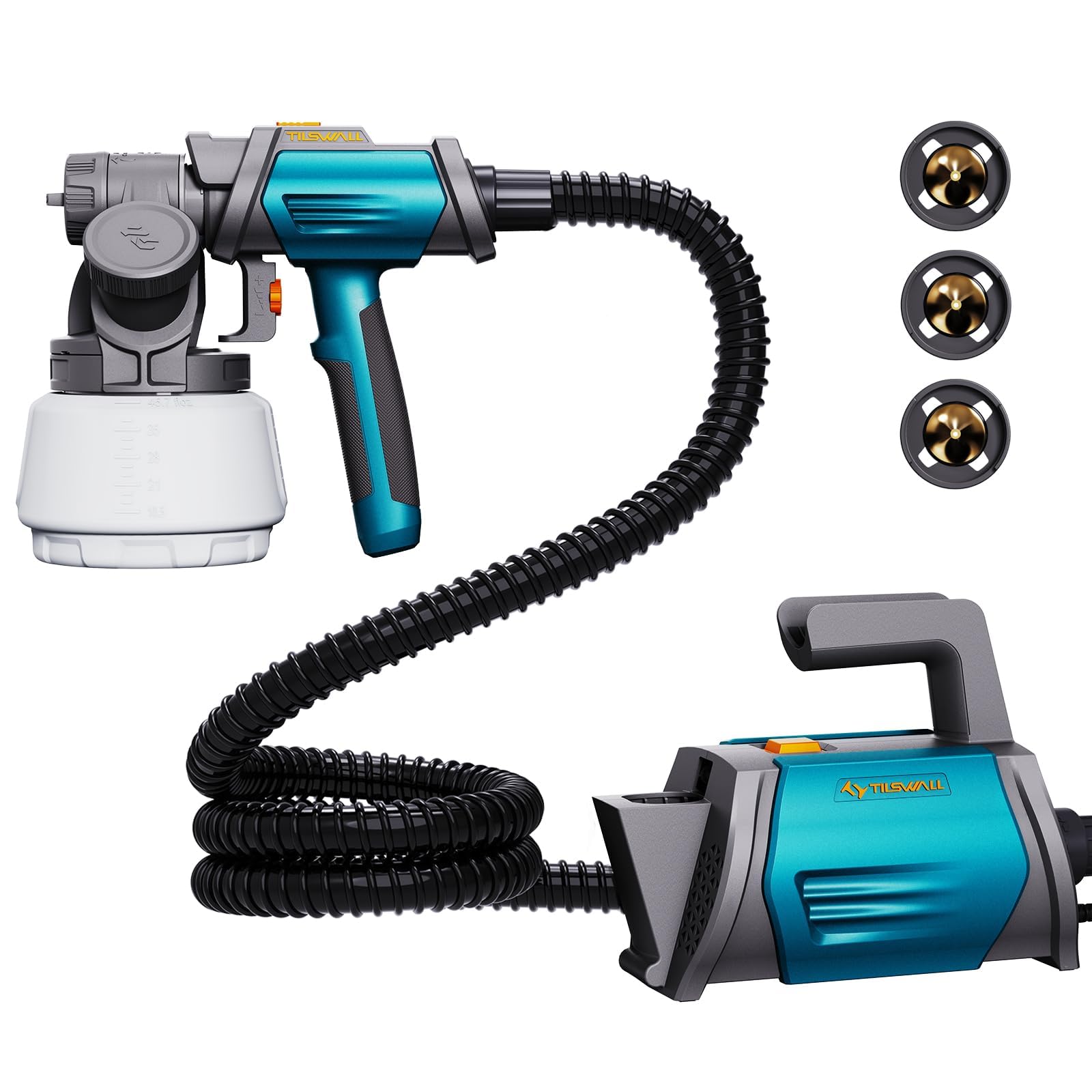 Tilswall Shark 800 HVLP Farbsprühsystem elektrisch, 4 Düsen, Blau, elektrische Sprühpistole mit Schlauch