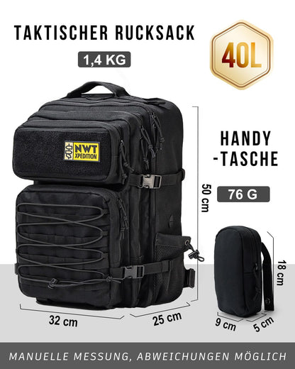 NWT XPEDITION Taktischer Rucksack 40 L mit Laptopfach, schwarz