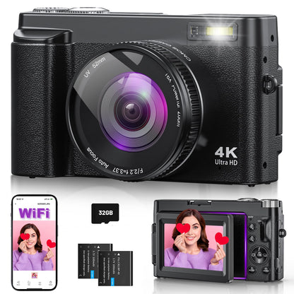 SIXTARY DC102 4K Digitalkamera 64MP Kompaktkamera mit WLAN und 180° drehbarem Display