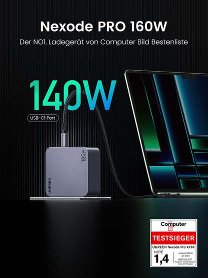 UGREEN Nexode Pro 160W GaN USB-C Ladegerät 4-Port Schnellladegerät