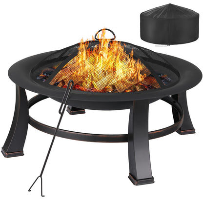 TLGREEN Feuerschale Retro Φ76cm – Schwarz, Grill & Funkenschutz
